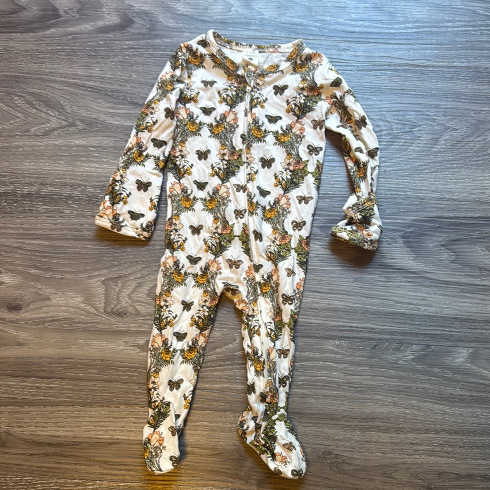 Kate Quinn Floral Butterfly Footie - Cream and Brown